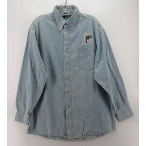 VINTAGE Miami Dolphins Shirt Small The Edge 90s Denim Button Up NFL *